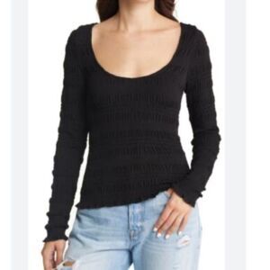 NWT Frame Ruched Black Long Sleeve Blouse Small